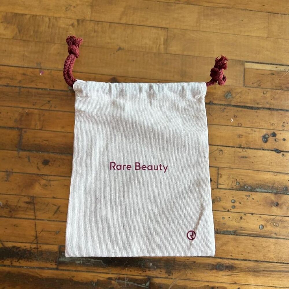 Rare Beauty Cotton Canvas Drawstring Makeup Pouch Off-White Small Travel Bag